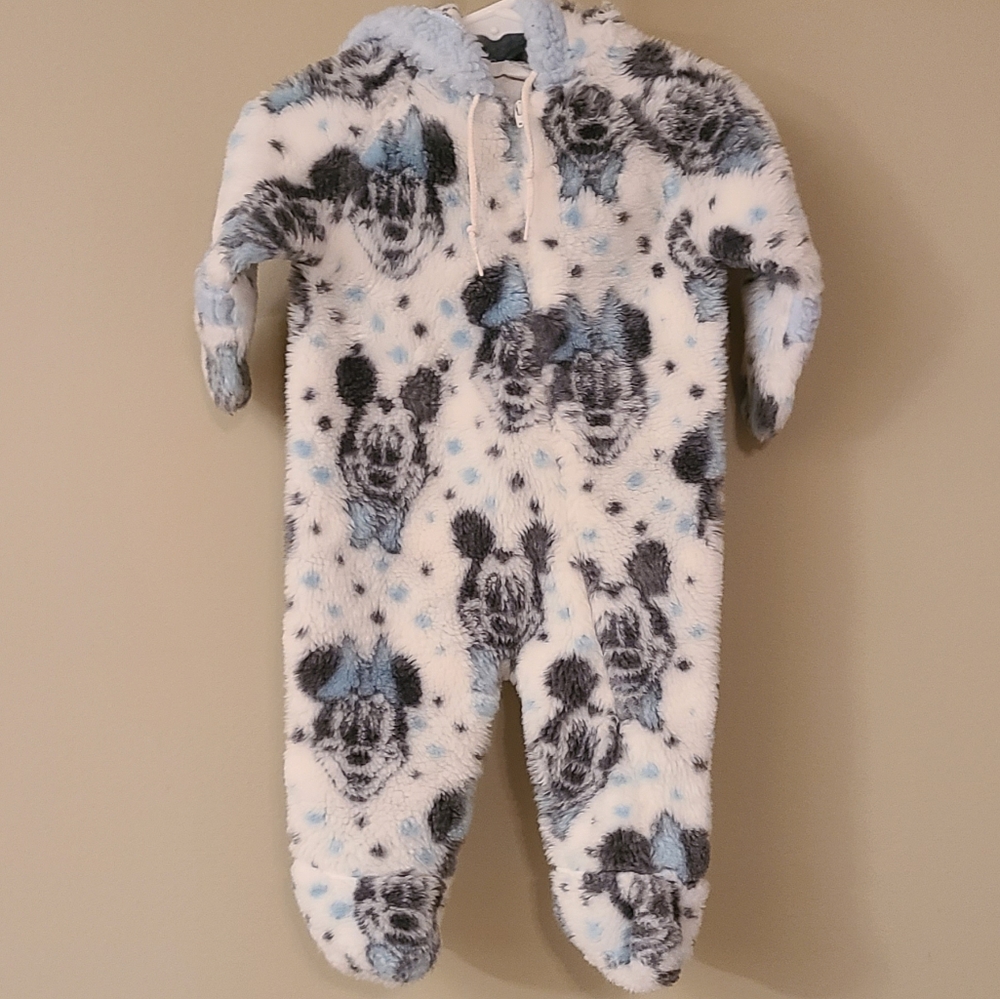 Disney Babies very soft Mickey & Minnie footed hooded pram suit